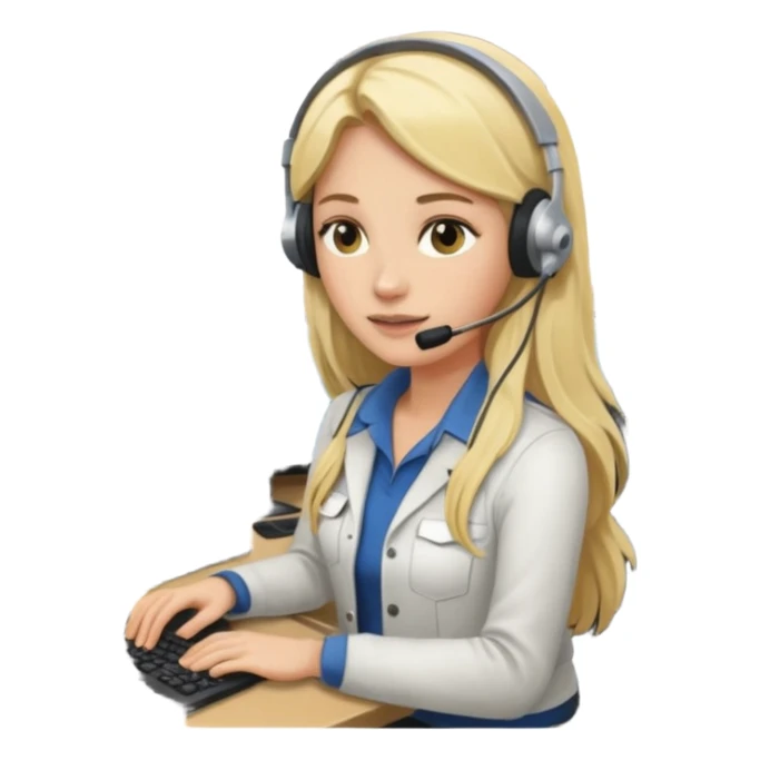 a blondie woman with long hair working with a computer laptop and a grains cargo vessel (boat) around sticker
