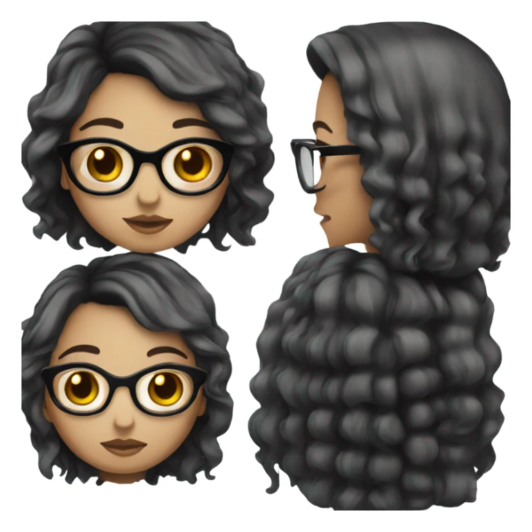 Girl white skin whit glasses long black hair with side bangs sticker