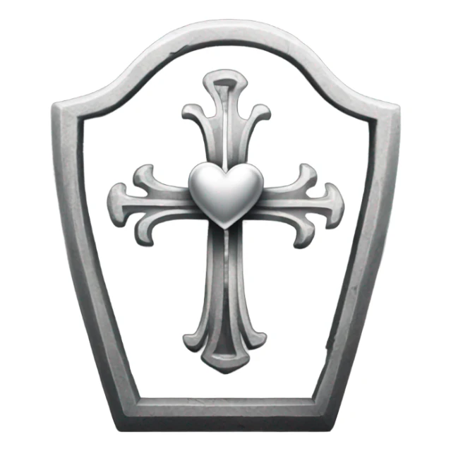 a black tombstone in silver RIP and a silver heart sticker