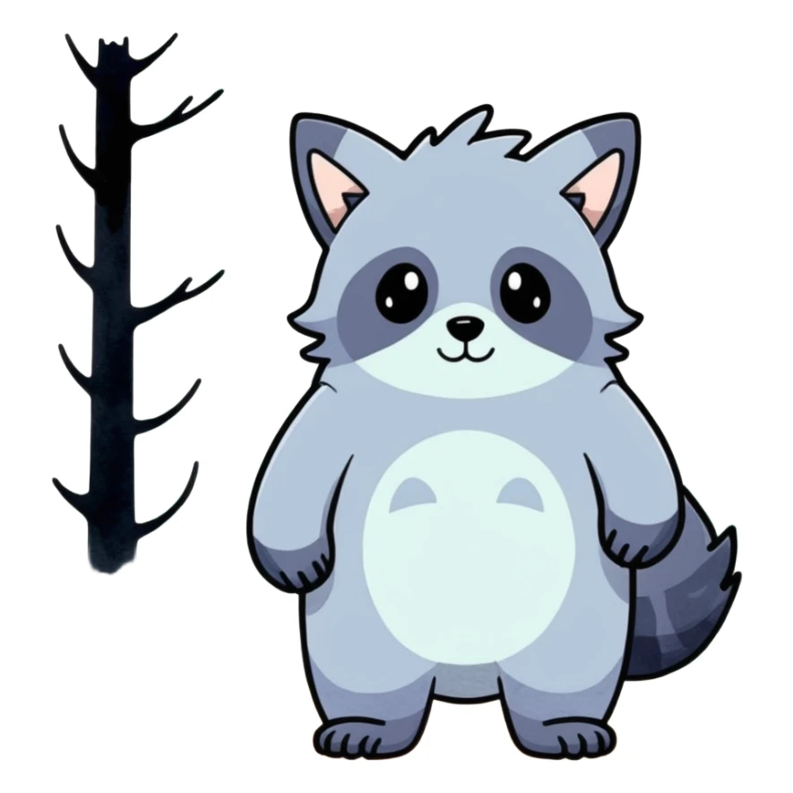 watercolor furry creature in a misty forest sticker