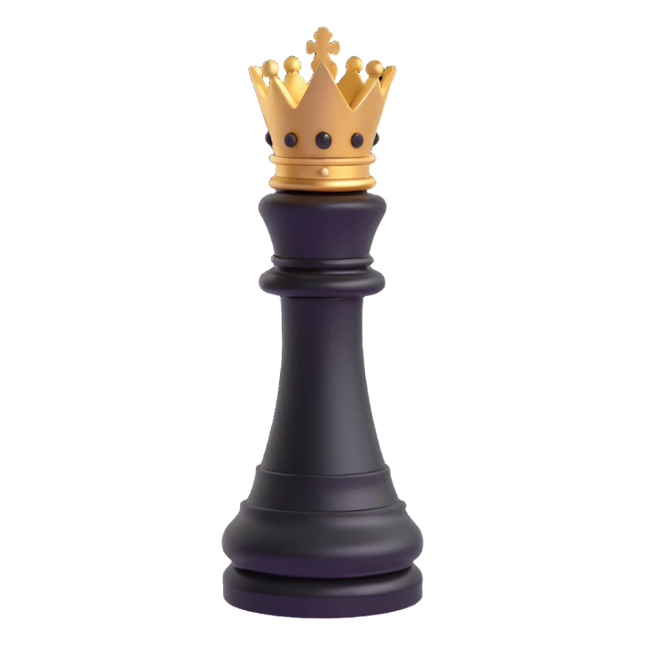 3D emoji style king chess piece, black with gold accents, modern look, no text sticker
