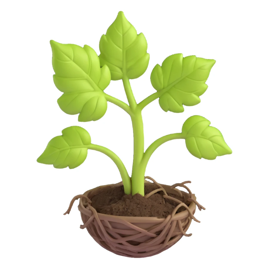 young grapevine sprout just starting to grow on grapevine, leaves partially unfurled, showing early growth stages of young grapevine, 3D emoji style, no background sticker