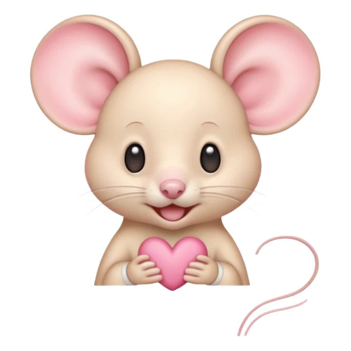 baby cream cartoon mouse with large, round, pink-lined ears. The mouse has heart eyes, a small open mouth, conveying a feeling of love, adoration, or strong affection. sticker