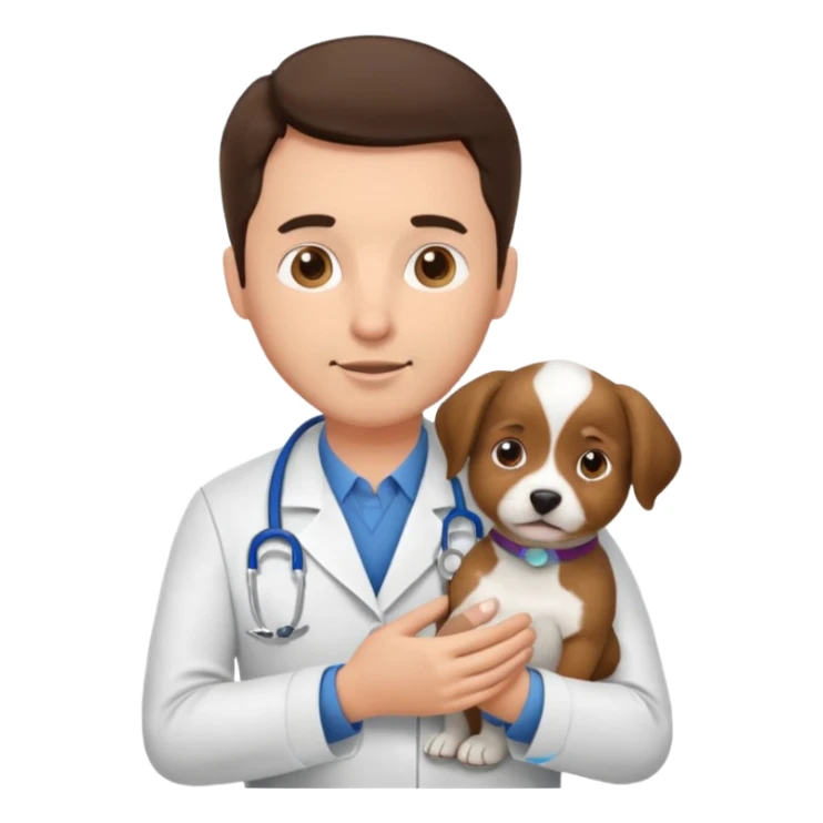 brunette man veterinarian with puppy sticker