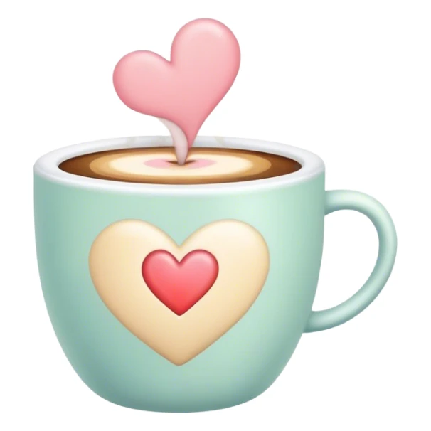 A cute coffee cup that emits warm steam, soft pastel colors, cozy and inviting, with a heart on top of the cup sticker