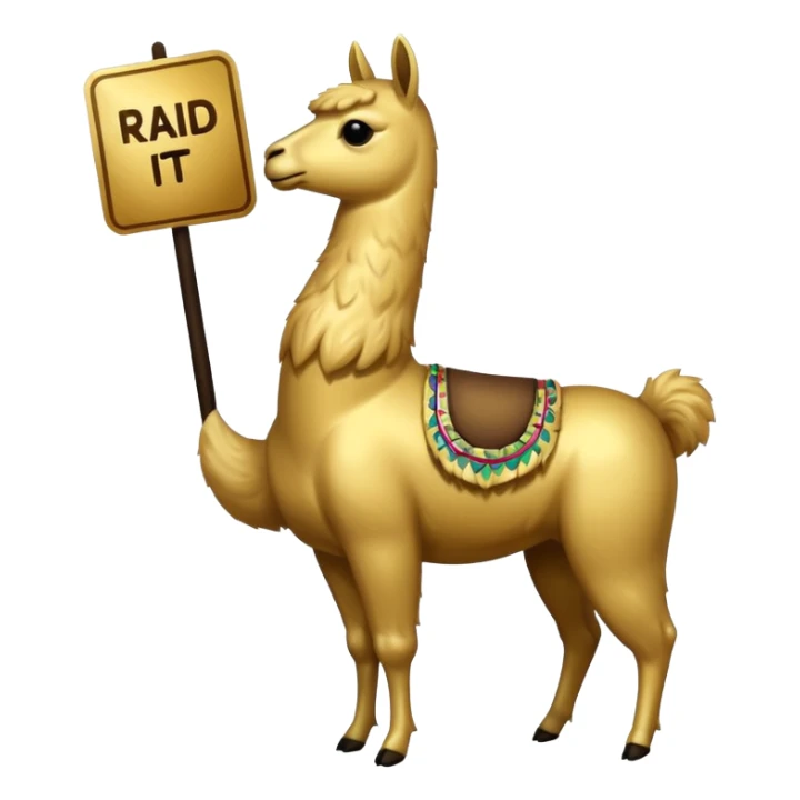 A small golden llama silhouette with a white sign that says RAID over it sticker