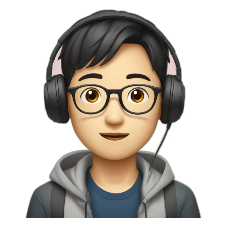 A korean boy with korean hari wearing glasses with cool headphone  sticker