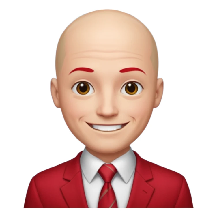 man Bald with red necktie, red dress,tattoo, square face. sticker