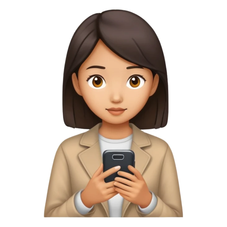  Asian girl looking at a phone sticker