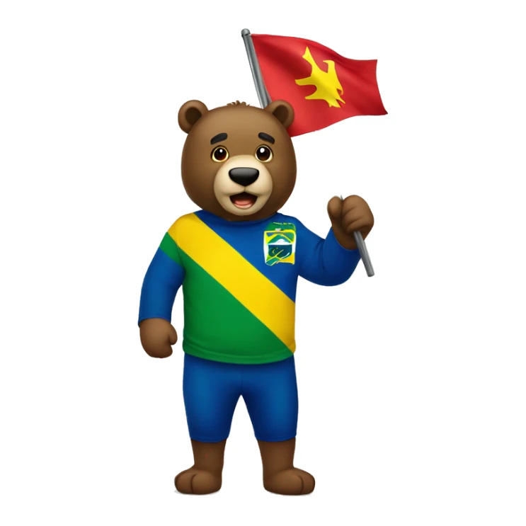 urso bravo segurando uma  bandeira vermelha e com uma bandeira do brasil sticker