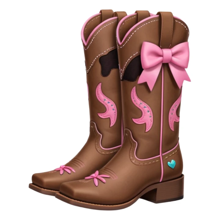 Cute brown square toe cowgirl boots with pink bow sticker