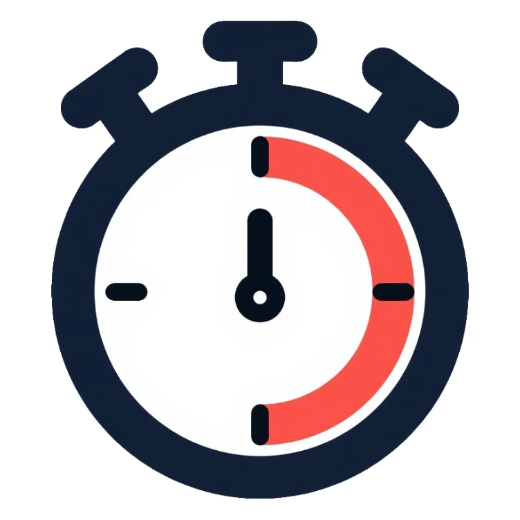Stopwatch showing 1 minute and 58 seconds, hands pointing just before the 2-minute mark, symbolizing the two-minute rule in productivity sticker