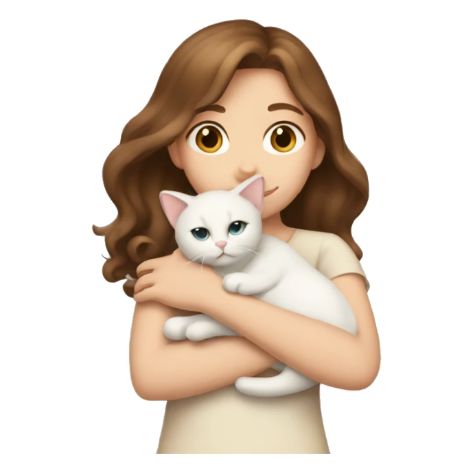 brown haired girl hugging a cream colored cat sticker