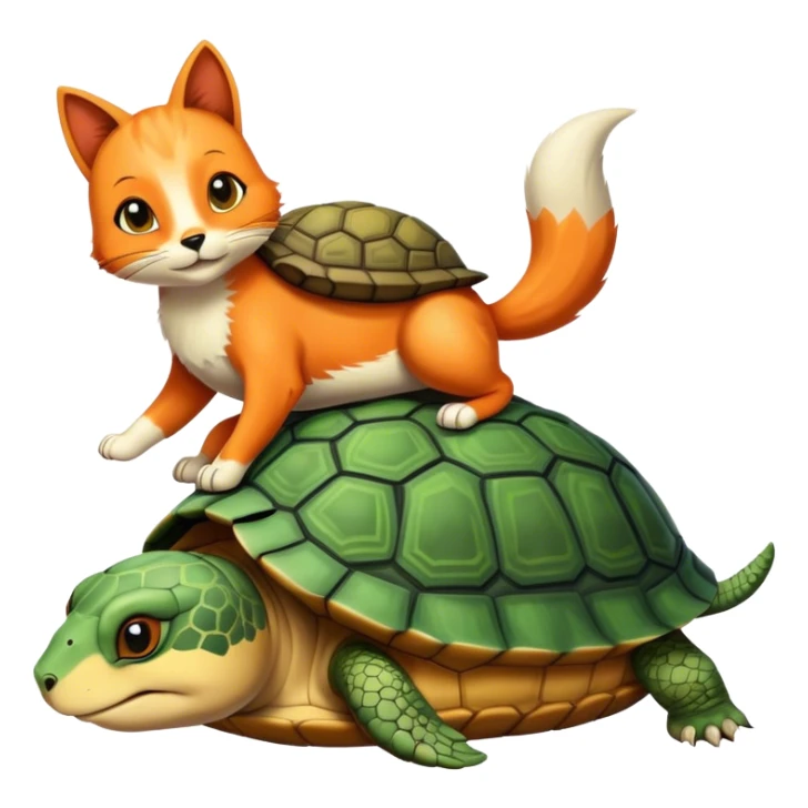 A cat turtle on top of a fox turtle sticker