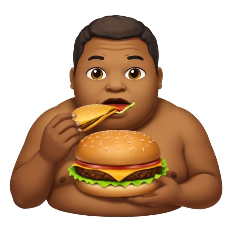 Fat African American guy eats a hamburger and in the background Pudge from Dota 2 farts sticker
