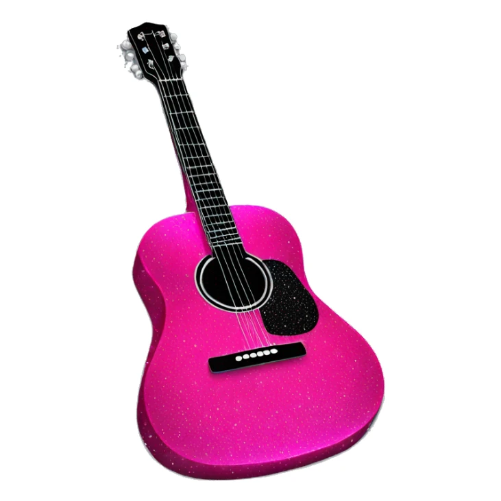 Realistic neon pink to black acoustic guitar with sparkly shiny glitter and diamonds on it. sticker