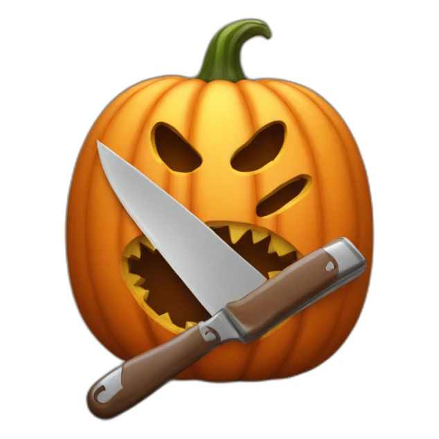 halloween pumpkins with a knife in his mouth sticker