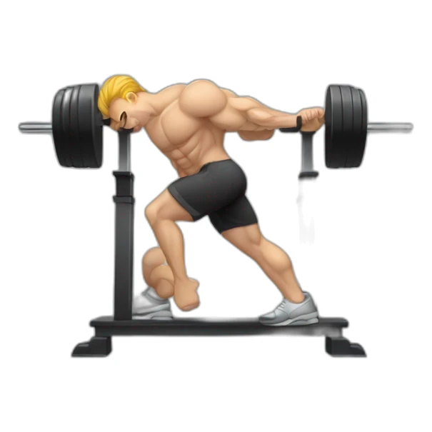 software developper on a musculation bench with a bar and macbook on each side of the bar used as the weights sticker