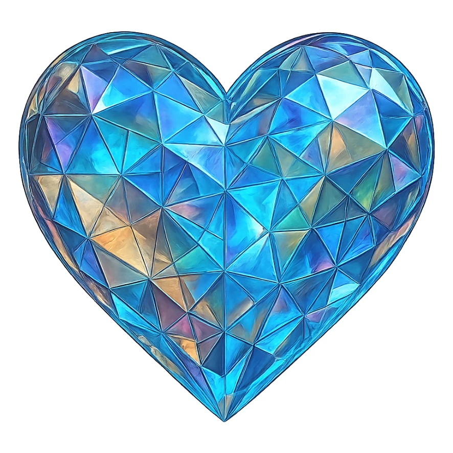 heart with a prismatic glass texture, digital illustration, no background sticker