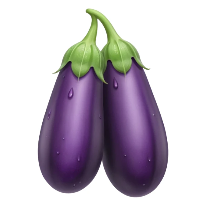 Detailed dripping wet long cucumber shaped eggplant with two small round eggplants attached underneath  sticker