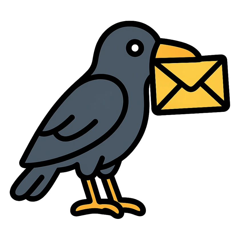 raven holding a letter in its beak colored icon sticker