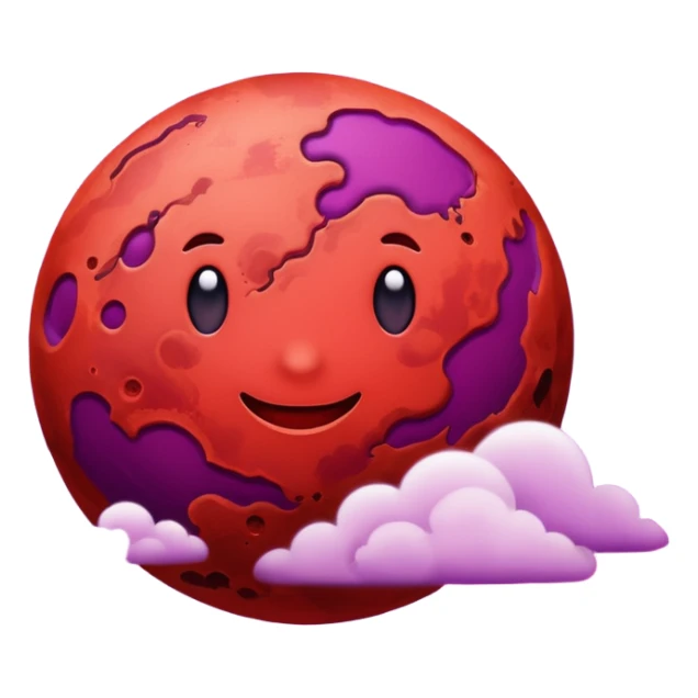 Crimson red planet with clouds and a purple star behind it sticker