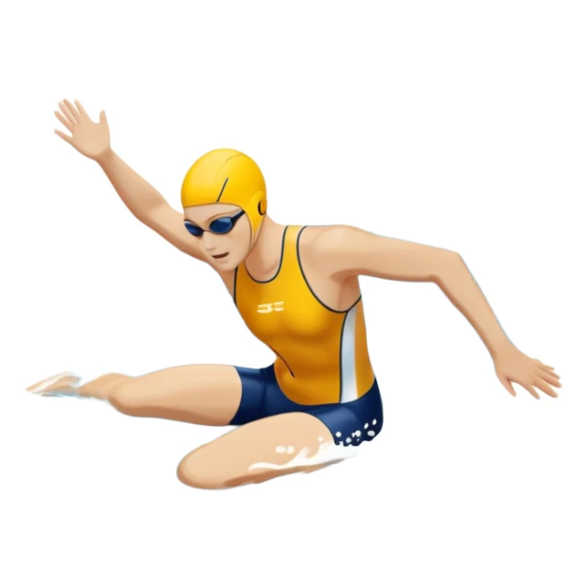 An icon featuring a swimmer in mid-stroke, cutting through the water with a strong, fluid motion. The design includes ripples around the swimmer’s body and a pool lane line in the background, symbolizing speed and technique in swimming. Transparent background highlights the grace sticker