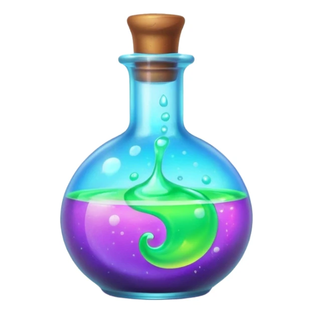 glowing neon magic potion, in a round glass bottle  sticker