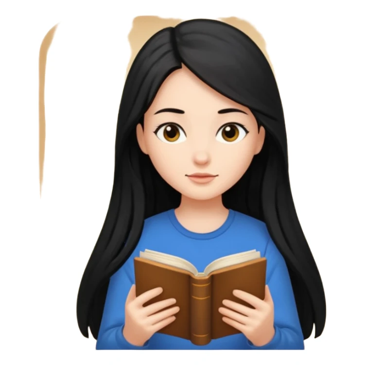 Girl black long hair reading book sticker