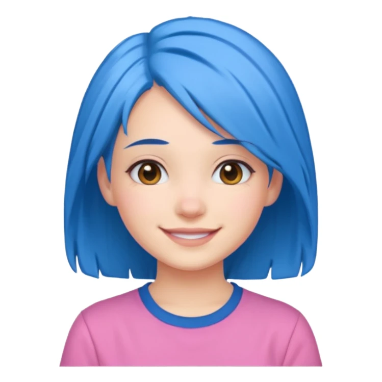 smiling girl with blue hair and pink shirt sticker