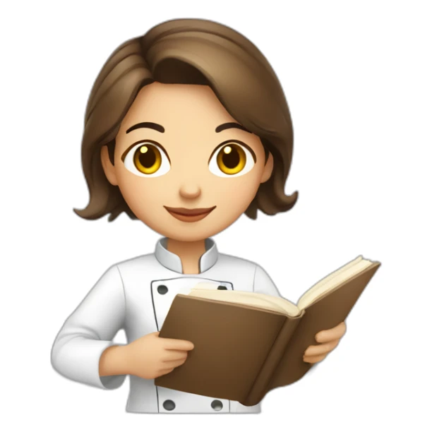 Ecuadorian cute female chef holding a cook book with medium short brown hair and light brown eyes sticker