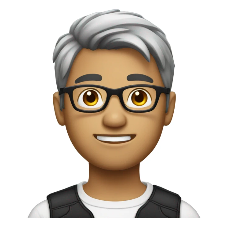 side Side profile boy with silver and black hair speaking wearing glasses. white white skin sticker
