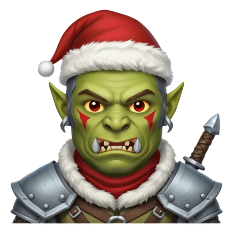 Fantasy Christmas orc legion soldier icon, iron tundra army theme, heavy winter armor, disciplined brutal look, cold steel color palette, emoji portrait, male/female variant
 sticker