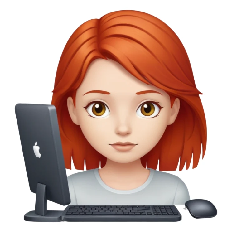 red hair girl with computer and white back ground sticker