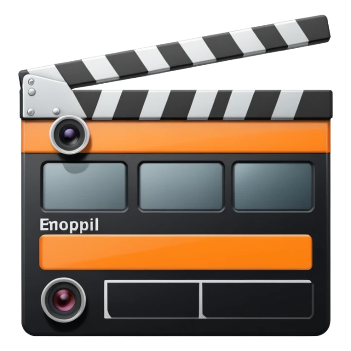 orange striped clapperboard with a film camera next to it sticker