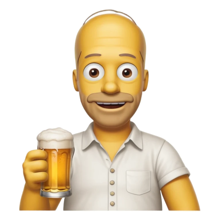 homer simpson smiling with a beer wearing white shirt sticker