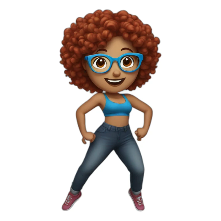 a-curvy-girl-with-dark-red-curly-hair-and-blue-glasses dancing sticker
