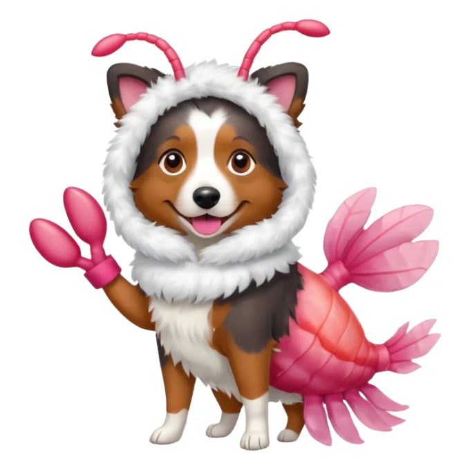 Australian shepherd Dog wearing a shrimp costume  sticker