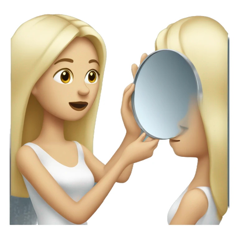 blond woman looking with the mirror in the hand  sticker