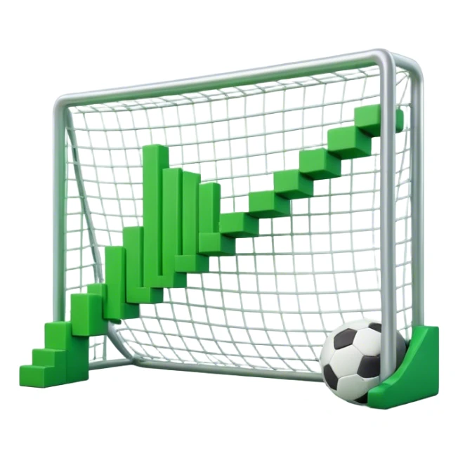 Cinematic realistic green 3d growing bar graph in a soccer goal sticker