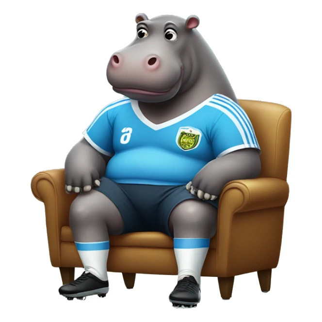 fat hippo as soccer player sit on chair sticker