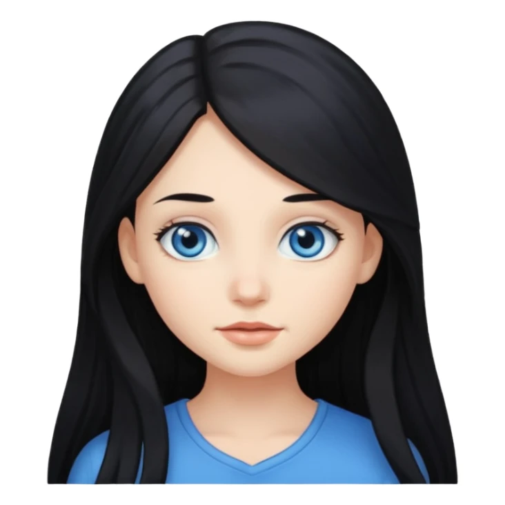 Emoji chica pelo largo negro ojos azules  sticker