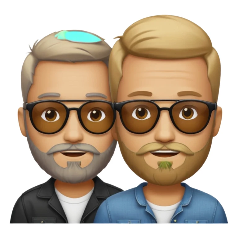 Van u make 2 cool young emojis with shades side by side, both have faded hair, one of them should also have faded beard. Beneath the faded beared emoji should have the initials WQ and the other PJ sticker