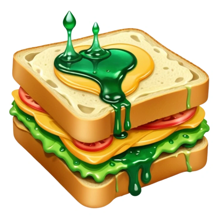 A sandwich with green goop syrup on top sticker