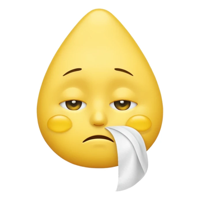 yellow emoji face with sad expression, large teardrop under one eye, white tissue wiping the tear held close to the face, plain white background sticker