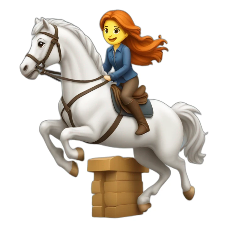 Fille rousse sur un cheval qui saute un obstacle sticker
