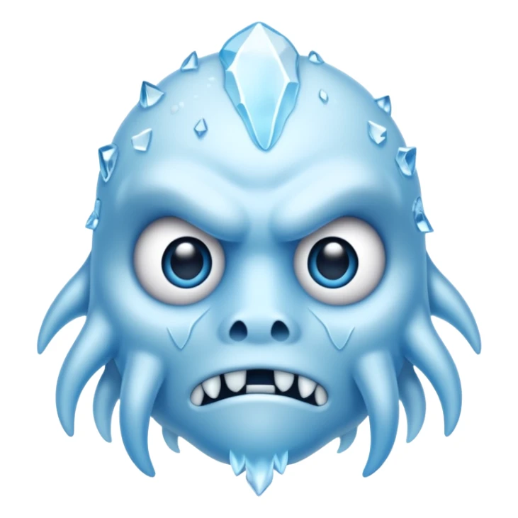 a pale blue cryptid face with ice details sticker