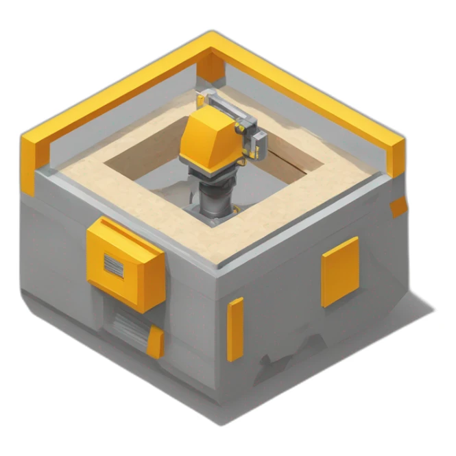 isometric hexagon solid outline border containing indoor creative factory woodworking metalworking people active working cnc machine tools simple clean industrial makerspace concrete #edc31b  sticker