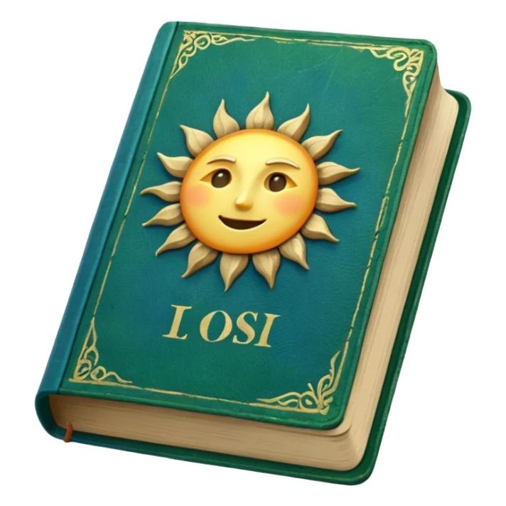 green and blue book with a sun symbol on it sticker