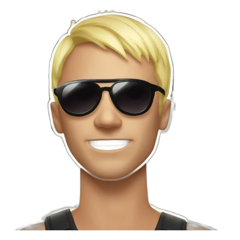 guy with blond short hair en black sunglasses doing the rave with lighsticks sticker